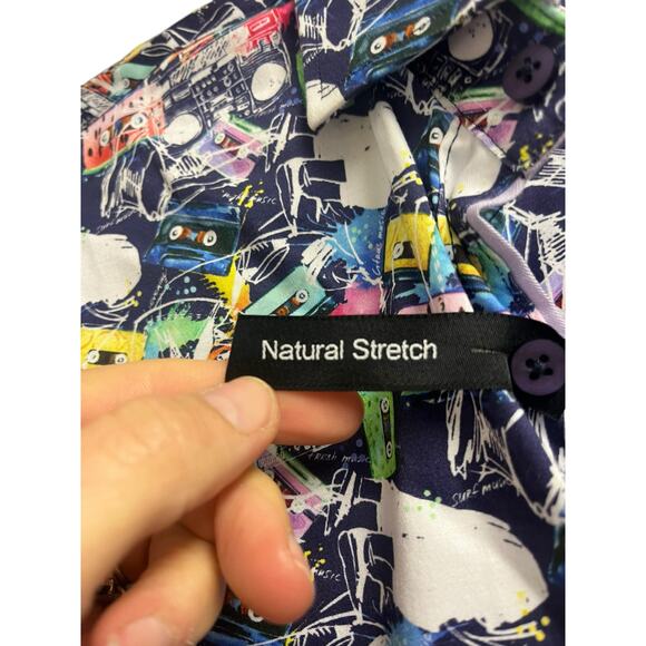 LUCHIANO VISCONTI BLACK Colorful Cassette Short Sleeve Shirt | Mens S Multi NWT - Picture 5 of 9